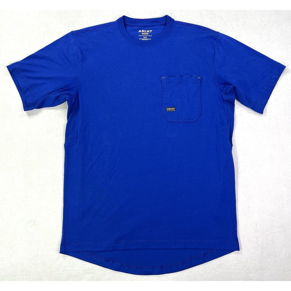 Ariat Rebar Workman Shirt Mens Medium Blue Short Sleeve Pocket Tee Breathable